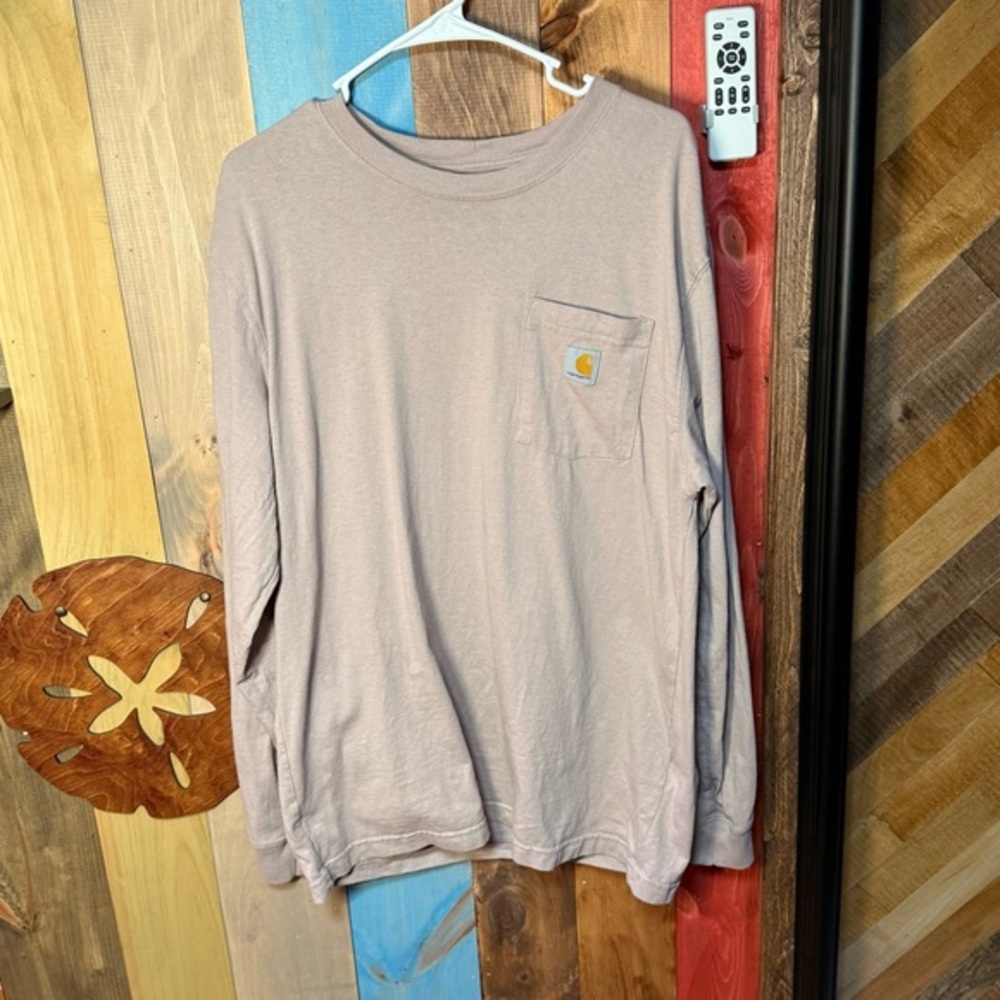 Carhartt Long Sleeve Logo Pocket Tee – Taupe (Men’s M, Loose Fit)